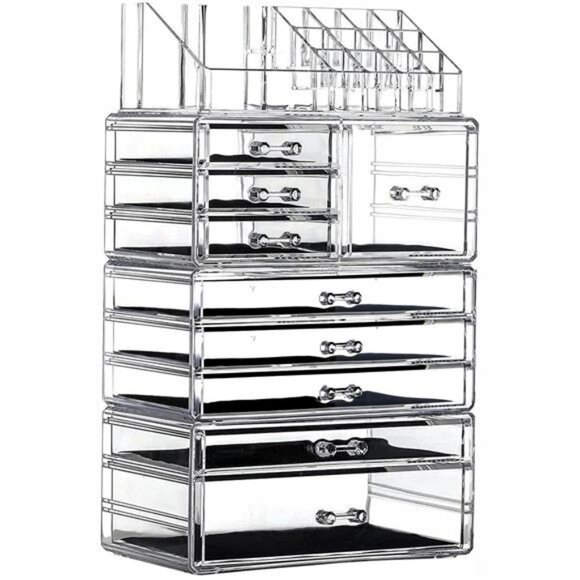 Clear Makeup Organizer Stackable 9 Drawer Vanity Storage for Skincare Jewelry - Picture 1 of 7